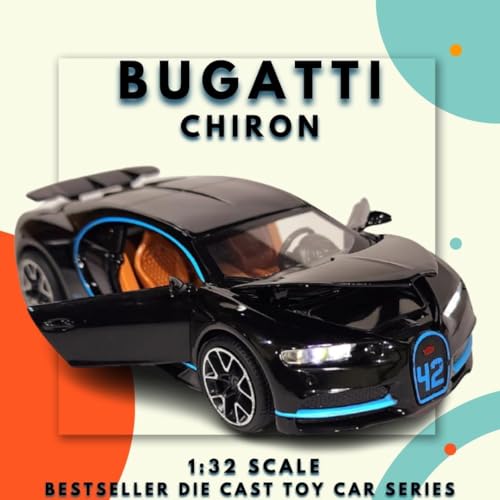 Image of 1:32 Scale Bugatti Chiron Die-Cast Metal Car with Sport car Openable Doors Light and Sound,Pull Back Function Indoor Outdoor Toy for Kids. (Red)