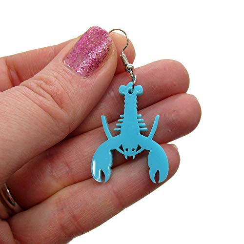 Teal Summer Statement Earrings, Teal Lobster Earrings, Turquoise Blue Crawfish, Ocean Nautical Marine Crayfish, Laser Cut Dangle Earrings #TOP2