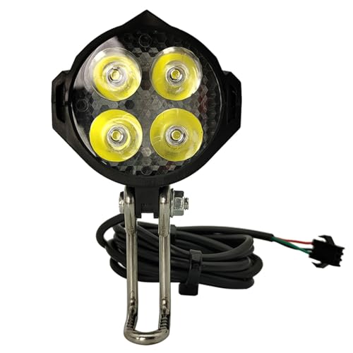 Ebike Headlight, Bright Safe Plastic Electric Bike Headlight with Horn, 4 Lights & 3 Pin Connector Waterproof Front Light for Outdoor.