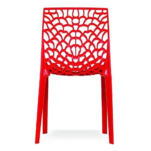 Image of activa Web Designer Plastic Chair for Home, Office and Restaurant and Cafe|Armless Chair for Dining Room| Heavy Duty Outdoor Plastic Chair | Designer Balcony Chair (Red, Set of 4)