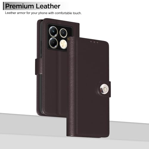 Image of Pikkme Flip Cover for Infinix Note 40 5G Leather Finish | Inside TPU with Card Pockets | Wallet Stand and Shock Proof | Complete Protection Button Flip Case(Coffee)