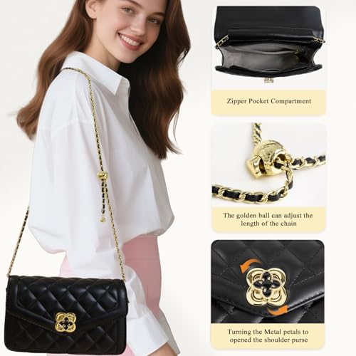 Image of Quilted Leather Crossbody Bags for Women Trendy Ladies Shoulder Purse Satchel HandBag with Chain Strap