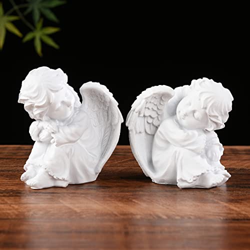 STCREE 2 PCS Resin White Sleeping Angle Statues Cherub Wings Baby Angel Figurine Attract Lucky Photographic Decoration Home Desk Decor TQGJST163 - Image 4