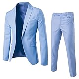 Legou Terno masculino casual cor sólida conjunto de duas peças, Azul claro, X-Large