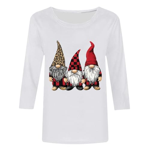 Merry Christmas Shirts for Women 3/4 Sleeve Funny Print Tops 2025 Holiday Party Tee Casual Cotton T-Shirts Xmas Gifts4