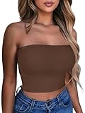 Womens Tube Tops Strapless Crop Tops Basic Backless Shirts Casual Tunics Bandeau Tops(Brown,M)