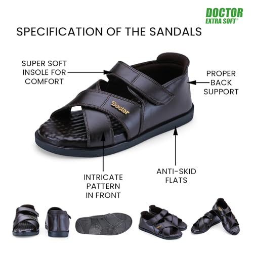 Image of DOCTOR EXTRA SOFT Orthopedic Diabetic Comfortable Dr Sole Footwear Daily Use Casual Wear Stylish Black Cushioned Adjustable Strap Sandals for Men's-Gents & Boy's L-12