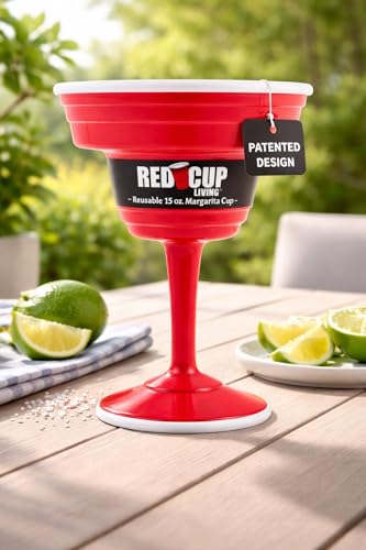 RCL Reusable Red Plastic Margarita Glasses with Stem, 15oz, Drinking Glasses for Parties, Durable Champagne Flutes, Sturdy Cups Stem Glass for Wine, Elegantes Copas De Vino