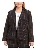 Kasper Womens Woven Window Pane One-Button Blazer Black-Ivory 6
