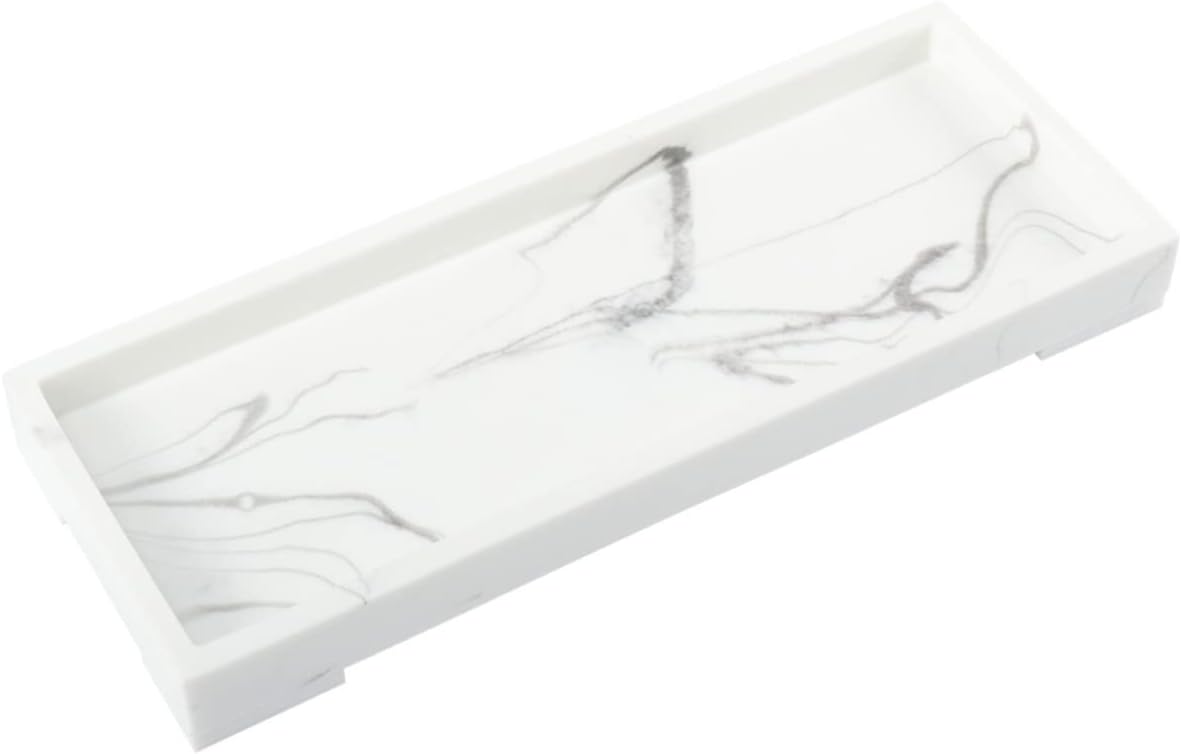 Marble Pattern Storage Tray for Bathroom Hotel Compact Toiletries Organizer Stylish White Design for Vanity Countertop for Toothbrush Holder Accessories