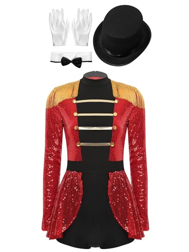 dPois Circus Ringmaster Costume Women Ring Leader Outfit Halloween Master Lion Tamer Fancy Dress Bodysuit Red Large