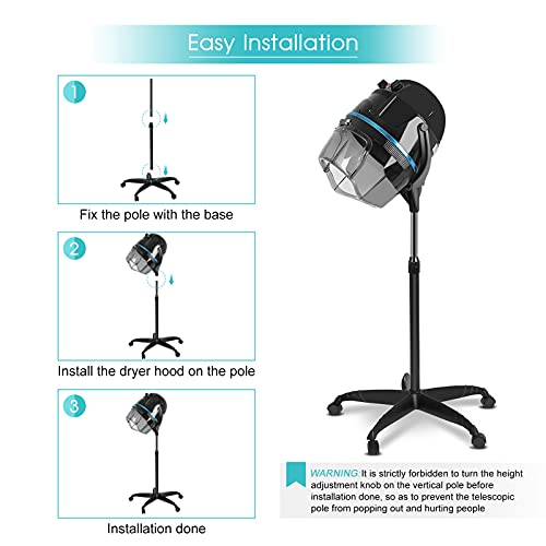 Yosoo Health Gear Haardrogerkap, staande droogkap, haar, professionele droogkap met standaard, haardroger, in hoogte verstelbaar, voor kapsalon, zwart, gereedschap EU 220-240 V - Image 6