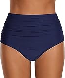 ABINGOO Damen Bikinihose Badeanzug Elastischer Bauchweg High Waist Blau Strand Badeshorts Abdominal Ruched Klassische Badehose(Blau,S)
