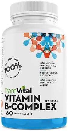 Plantvital Vegan Vitamin B Complex w Biotin, Niacin, Folate! Supports Immune & Liver Function. 100% of B1, B2, B3, B5, B-6, B-12! 2 Month Supply. Supports Energy Production, Hair, Nails & Skin.
