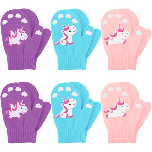 Image of Cooraby 6 Pairs Toddler Magic Stretch Mittens Winter Unisex Baby Knitted Gloves Mittens