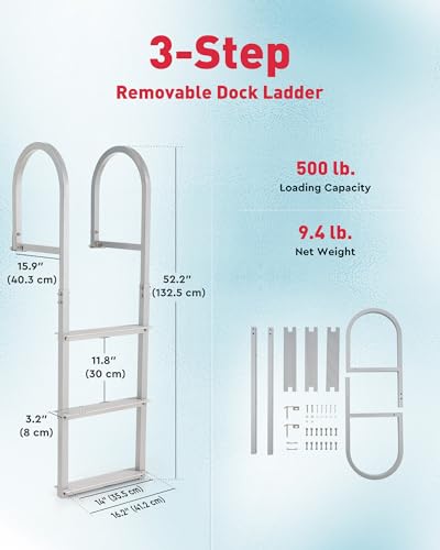 image for CO-Z 3 Step Removable Dock Ladder, Pontoon Boat Ladder with 500lb Load