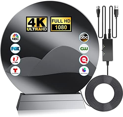 2023 TV Antenna,Digital Antenna for Smart TV 580+ Miles Range Powerful TV Antennas Support 8K 4K 1080p All TV's VHF UHF, Indoor/Outdoor Antenna with Signal Booster 360°Signal Reception-30ft Coax Cable
