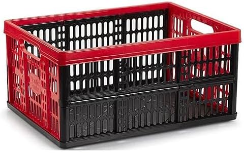 CABLEPELADO - Caja Plegable con Asas de 32L - Almacenamiento - Caja Robusta - Capacidad de 32 litros - Carga util 20 kg Color Rojo y Negro