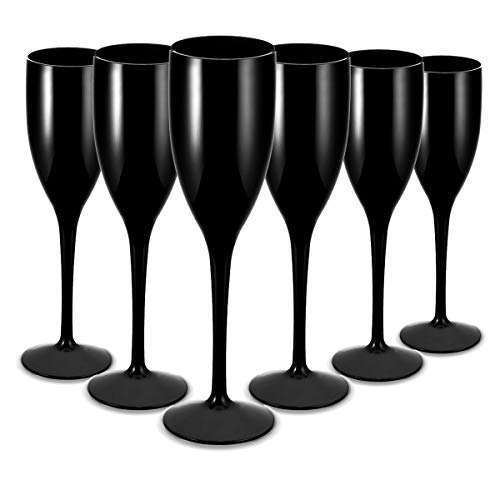 RB Copa de Champán Negro Plástico Premium Irrompible Reutilizable 13cl, Set de 6