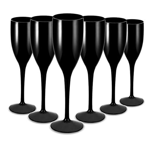 RB Copa de Champán Negro Plástico Premium Irrompible Reutilizable 13cl, Set de 6
