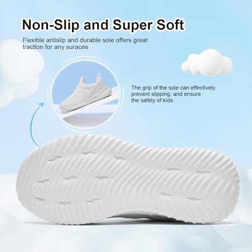 nerteo Girls Boys Kids Cheer Shoes Slip on Tennis Athletic Sneakers for Running, Gym, School, Teen, Childrens, Youth Walking, All White Size 5 US Big Kid by nerteo - Used condition - Image 5