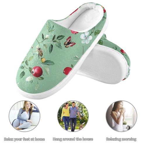 JUNZAN Funny Cranberries Fruit Sage Green Mens Cotton Slipper Comfy Memory Foam Foam Slippers for Outdoor Funny Presents 6-73