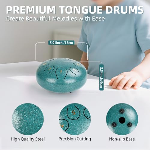 Image of Rain Drum for Outside, 6 Inch 8 Note Steel Tongue Drum, C Major Togue Drum Rain Chime, Steel Drum for Kids Adults, with Mallets, Music Book