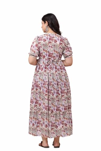 Image of Women's Rayon Anarkali Maternity Ankle Length Dress, Pregnancy Dress,Feeding Kurti,Easy Brest Feeding Dress, with Both Side 9 inch Zipper and Belt