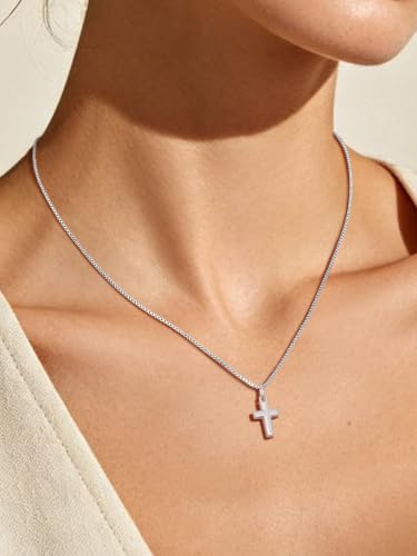 Image of U7 Cross Necklace for Women,Silver /14K Gold Plated Cross Necklace with 18-20 inch Box Chain,Tiny /Medium /Large Cross Pendant Necklace Religious Necklaces Christian Jewelry Gift for Her