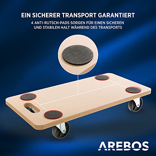 Arebos Rollbrett | 2 Stück | bis zu 200 kg Traglast | inkl. Gummipads Transportroller Möbelroller Transporthilfe für Umzug Möbel-Transport