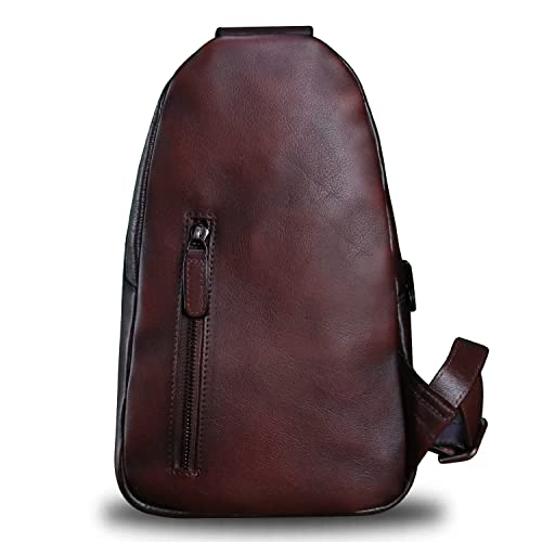 Genuine Leather Sling Bag Crossbody Purse Handmade Hiking Daypack Motorcycle Bag Retro Shoulder Backpack Vintage Chest Bag (Coffee)3