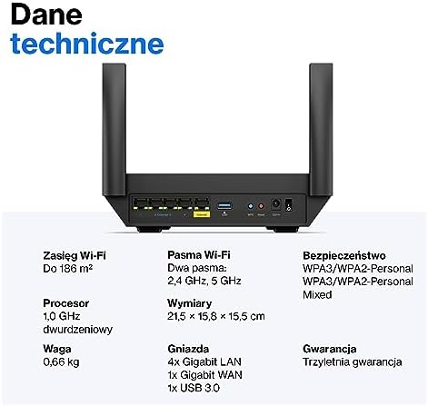Linksys MR2000-KE Hydra 6 Router Dual-Band WiFi 6-Mesh (AX3000) Router gamingowy z prędkością do 3,0 Gbit/s, obsługuje ponad 25 urządzeń; zasięg radiowy 185 m2 działa z systemem Wi-Fi Linksys Mesh
