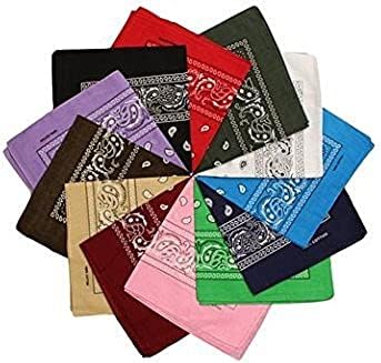 BOOLAVARD 100% Cotton 1pcs, 6pcs or 12pcs Pack Bandanas with Original Paisley Pattern Colour of Choice Headwear/Hair