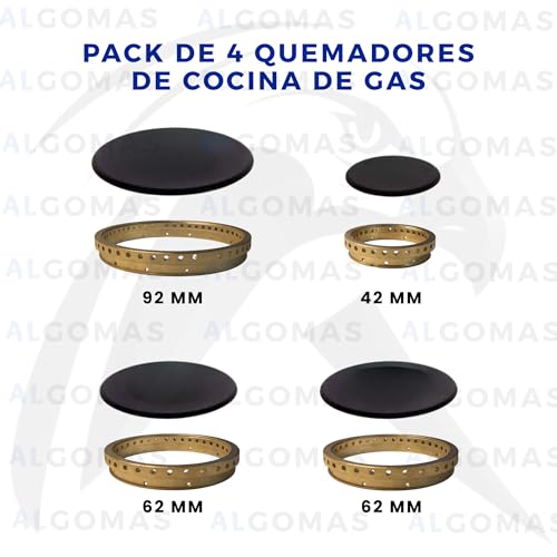 Miniatura 3 de Algomas Quemadores Cocina Gas Universales Pack 4 Quemadores Y Tapas 92 Mm 62 Mm 62 Mm 42 Mm Compatible Con Zanussi Nardi Teka Balay Fagor Repuesto Fogones Gas