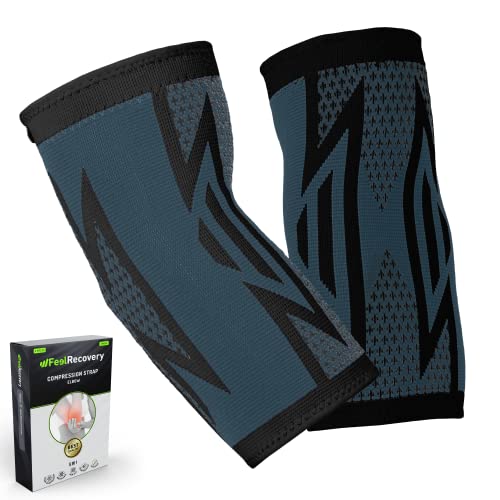 2 Coderas Deportivas de Compresión Hombre/Mujer - Coderas para Epicondilitis o Codo de Tenista y Tendinitis para Calistenia, Gym, Baloncesto - Transpirable y Antideslizante (Negro, Medium) Cover