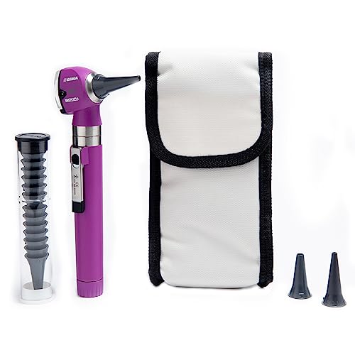GIMA Otoscopio SIGMA C con luz LED, en bolsita portable para utilización, Otoscopio con ampliación, para ORL, Oftalmología, Niños, Adultos, Animales Domésticos (Violeta) + 14 espéculos, violeta