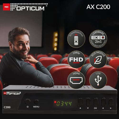 Opticum C200 Full HD Kabel Receiver mit PVR Aufnahmefunktion, DVB-C Receiver für Kabelfernsehen mit HDMI SCART USB Kabelanschluss für Radio und Fernsehen