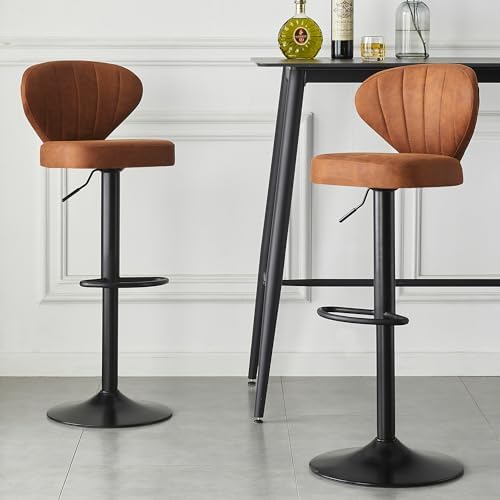 Homcasa Set of 2 Bar Stools Brown Fabric Breakfast Counter Chairs with
