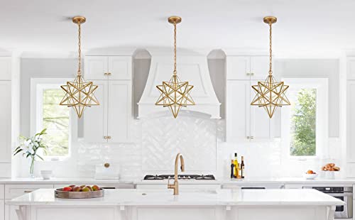 Danseer Moravian Star Light Modern Brass Pendant Light 15 Inches With Clear Glass Shade #TOP3