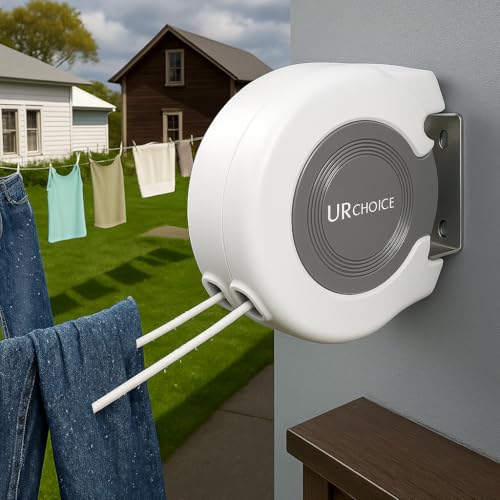 UR CHOICE Wall Mounted Twin Retractable Washing Line - 30m Extendable Clothes Line - Heavy-Duty Plastic & Polyvinyl - Indoor & Outdoor Use - Black - Image 6