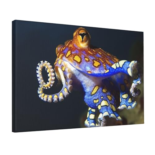 Toile de pieuvre à anneaux bleus NKQSOAUH sans cadre 30,5 x 45,7 cm