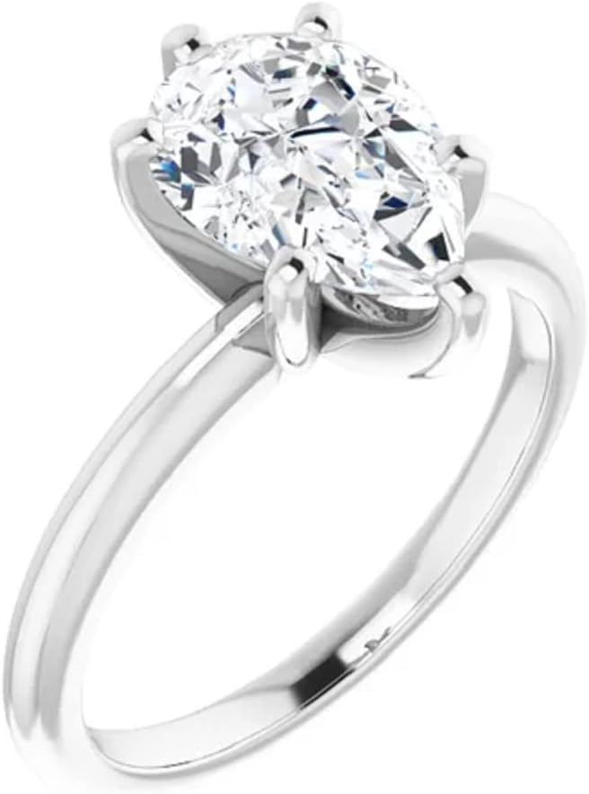 Moissanite Engagement Ring, 3 CT Pear Cut Stone, 10K White Gold, Size 3-12