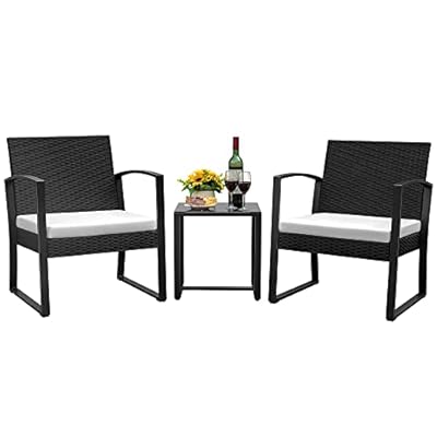 JUMMICO Patio Chairs 3 Piece Outdoor Furniture with All Weather Plastic Seat & Metal Frame Patio Conversation Set for Porch, Balcony, Poolside (White)