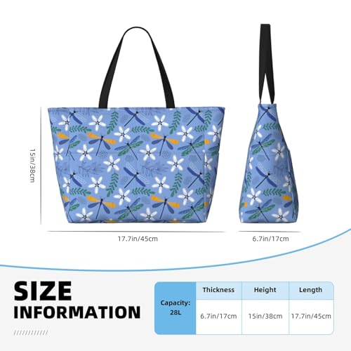 Large Beach Bags Water-resistant Sandproof - Dragonfly Plants Print Cute Beach Tote Bags for Women with Zipper2