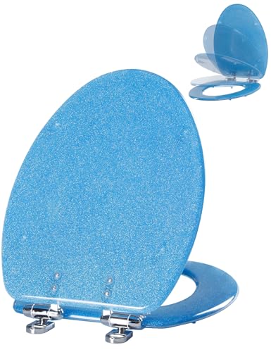 Angol Shiold ELONGATED Blue Glitter Resin Slow Close Toilet Seat 18.5Inch