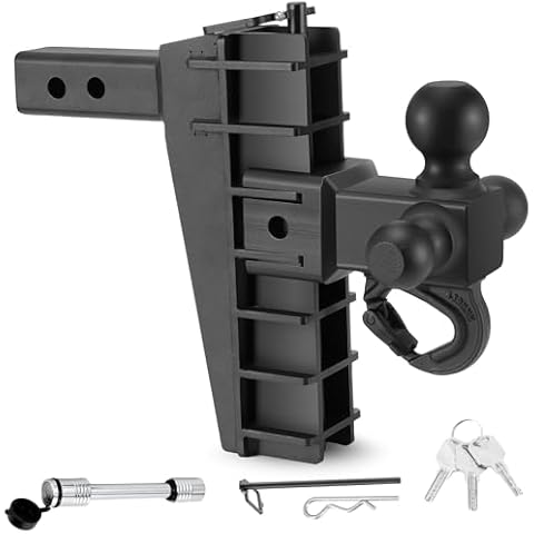 OneBlis Trailer Hitch with 8 INCH Adjustable Drop Hitch Ball Mount, 2 INCH Receiver, Truck Tow Hitches 3 Ball (1-7/8"x2 x2-5/16), GTW 18500 LBS, Solid Ball Mount Heavy Duty Truck Hitch Ball, Black Cover