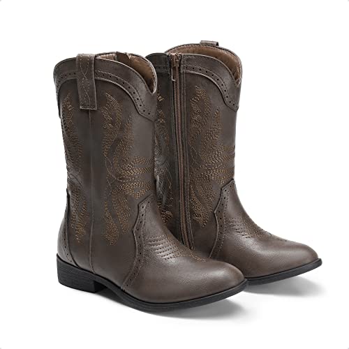 Dream Pairs Sdbo2222K Boys Girls Cowgirl Cowboy Western Boots Mid Calf Riding Shoes Brown Size 5 Big Kid #TOP4