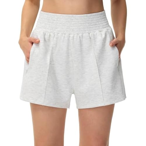THE GYM PEOPLE Women's High Waist Sweat Shorts Ultra Soft Stretchy Lounge Running Athletic Shorts with Zipper Pockets