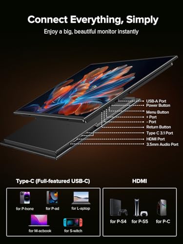 UPERFECT QLED 24” Portable Monitor 120Hz 125% sRGB 400Nits w/Kickstand & VESA, FreeSync HDR Large Gaming Screen with HDMI USB C for Work &… – Ansicht 5