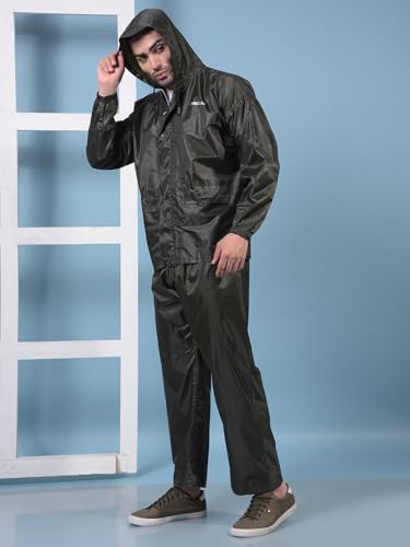 Image of Dollar Men's Waterproof PVC Raincoat Set | Zipper & Button Closure | Hood & Pocket | Full Sleeve Jacket Pant Rainwear Suit | Lightweight Leakproof Rain Protection for Outdoor, Biking, Riding